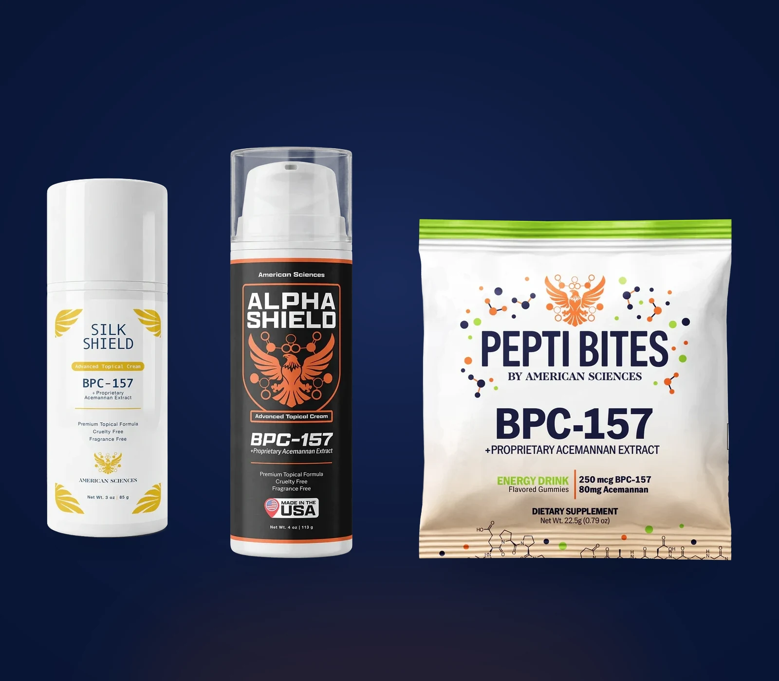 Complete Bundle — Silk Shield™, Alpha Shield™ and Pepti Bites™ (product render)